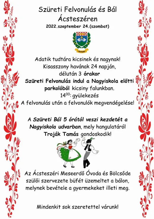 'Szüreti felvonulás és bál Ácsteszéren' cikk borítóképe